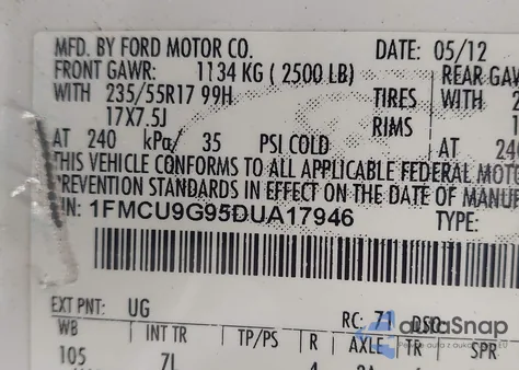 2013 Ford Escape Se z USA, uszkodzony, nr VIN 1FMCU9G95DUA17946